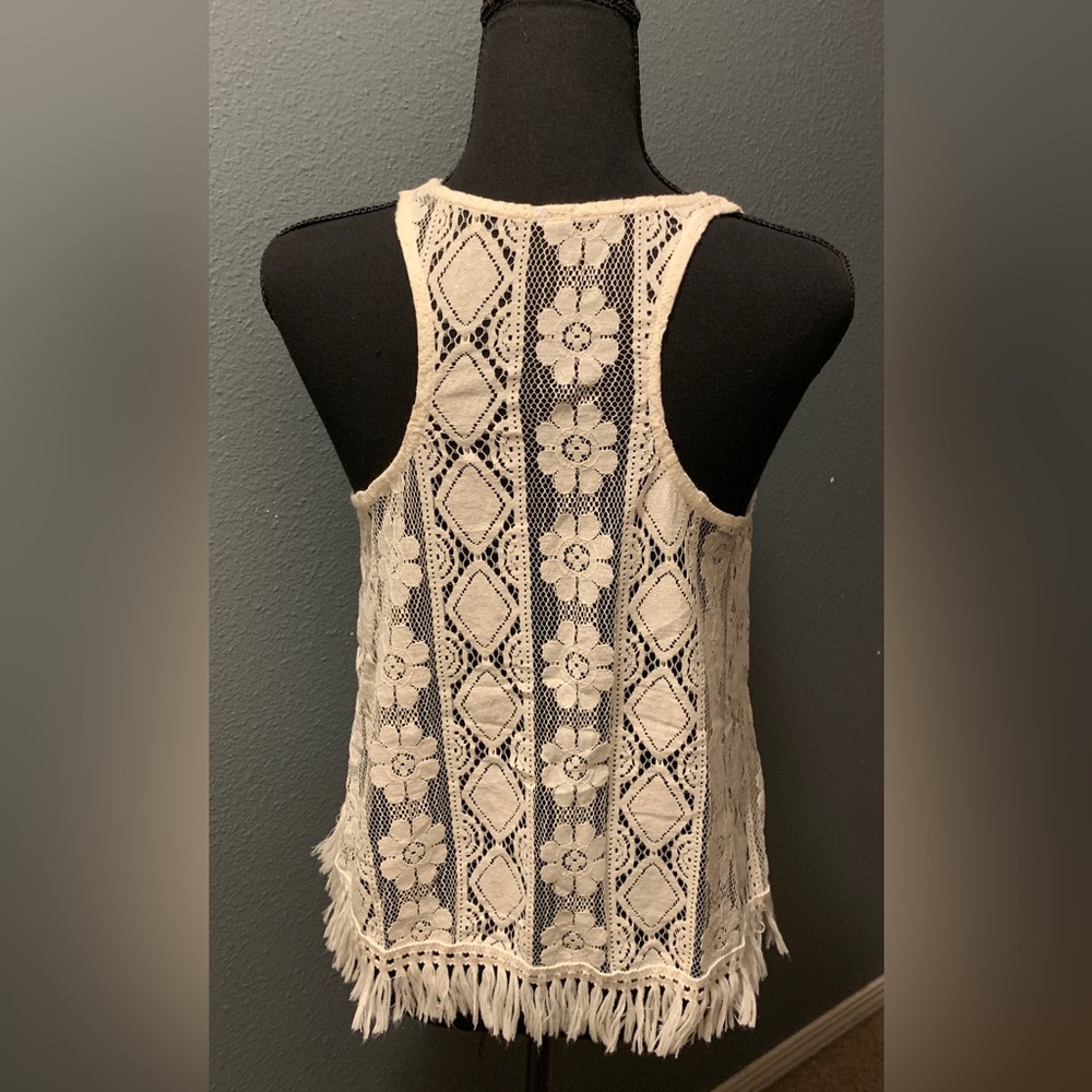 Ivory Lace Racerback Fringed Tank Unlined - Picture 4 of 6